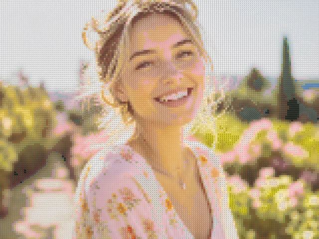 Young Western woman portrait converted into detailed emoji mosaic art