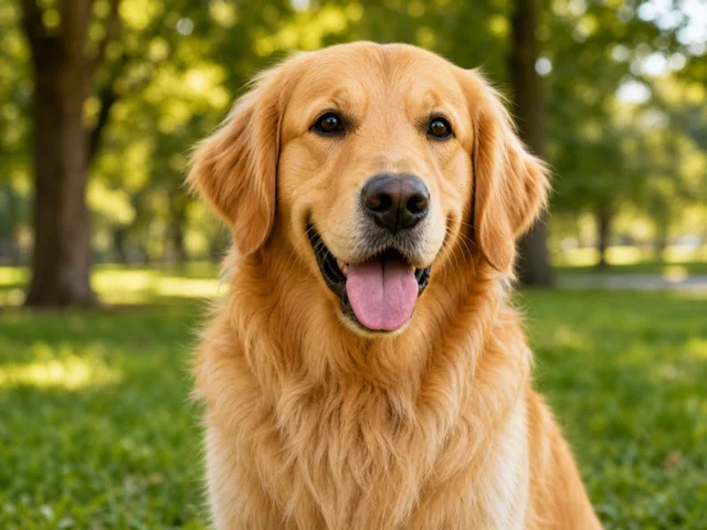 Golden retriever dog photo before pet emoji mosaic generation
