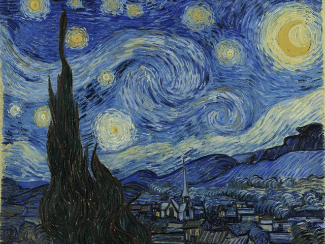 Van Gogh Starry Night painting before emoji mosaic conversion